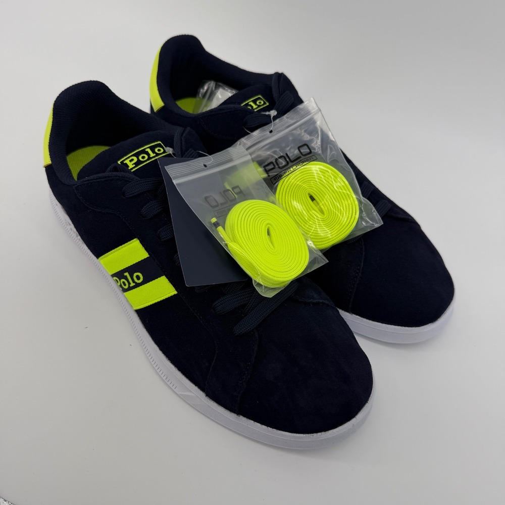 NEW Polo Ralph Lauren Heritage Court II Sneakers Sz 13 Navy Yellow Suede Low Top